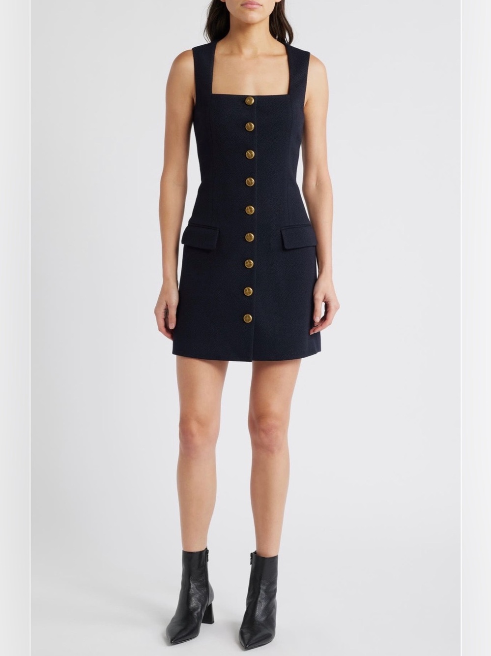 Rag & Bone Mariana Textured Mini Dress Size 4 Navy Gold Buttons NWT $498